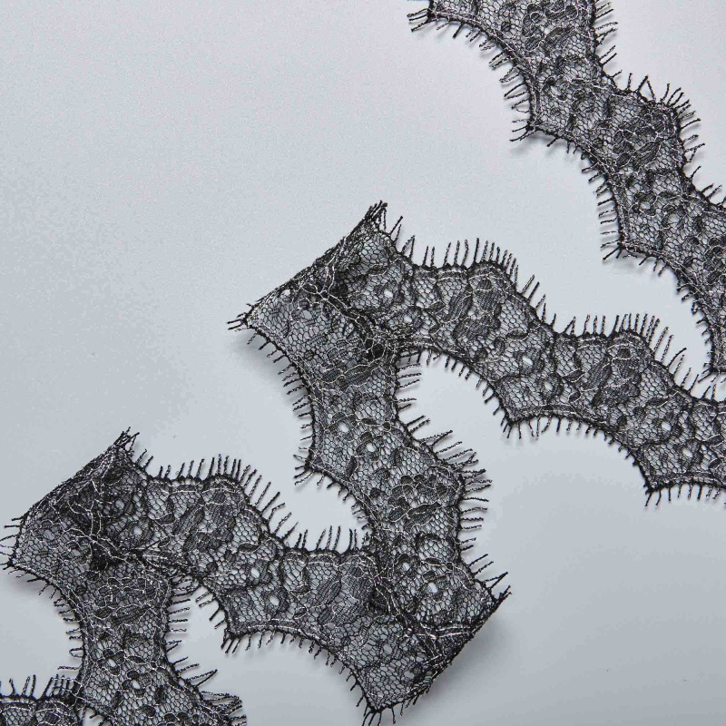 Кружево Неэластичное Узкое 683 AS 1-3/4'' (Черный, BLK/SILVER, БП)