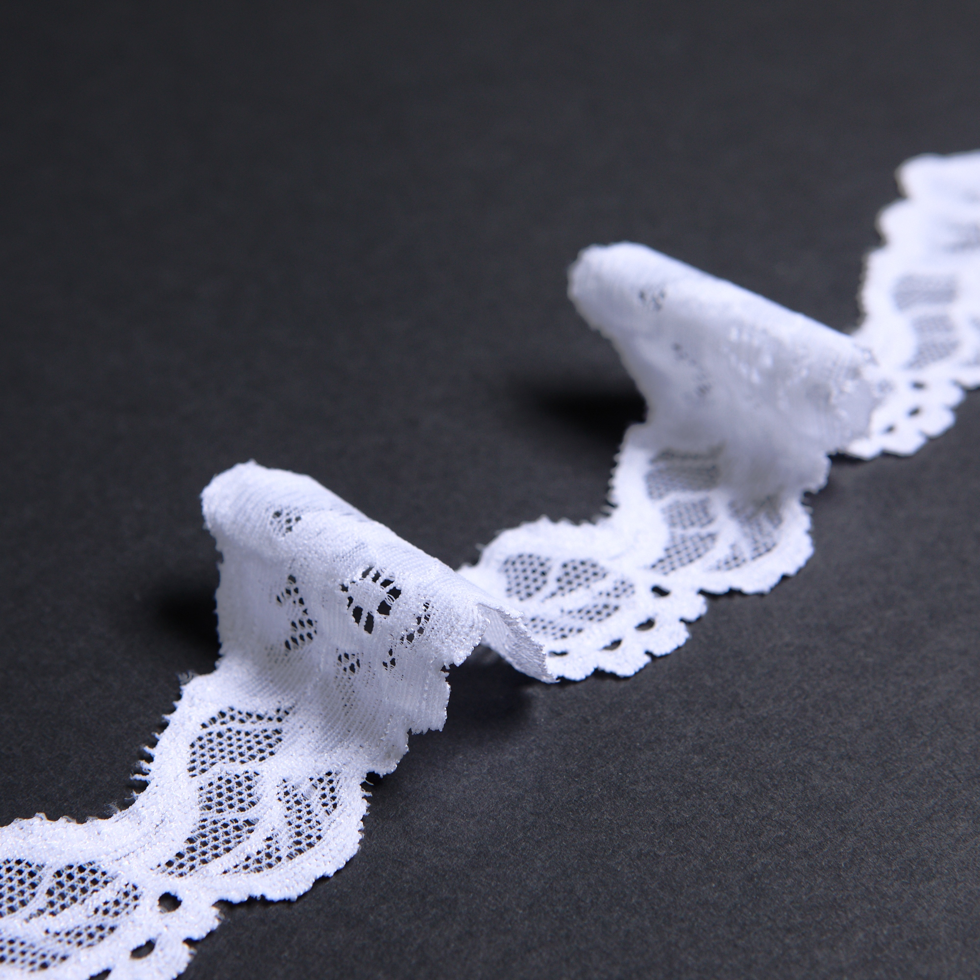 Кружево эластичное узкое 59274B-1 (Белый, Стандарт, БП)