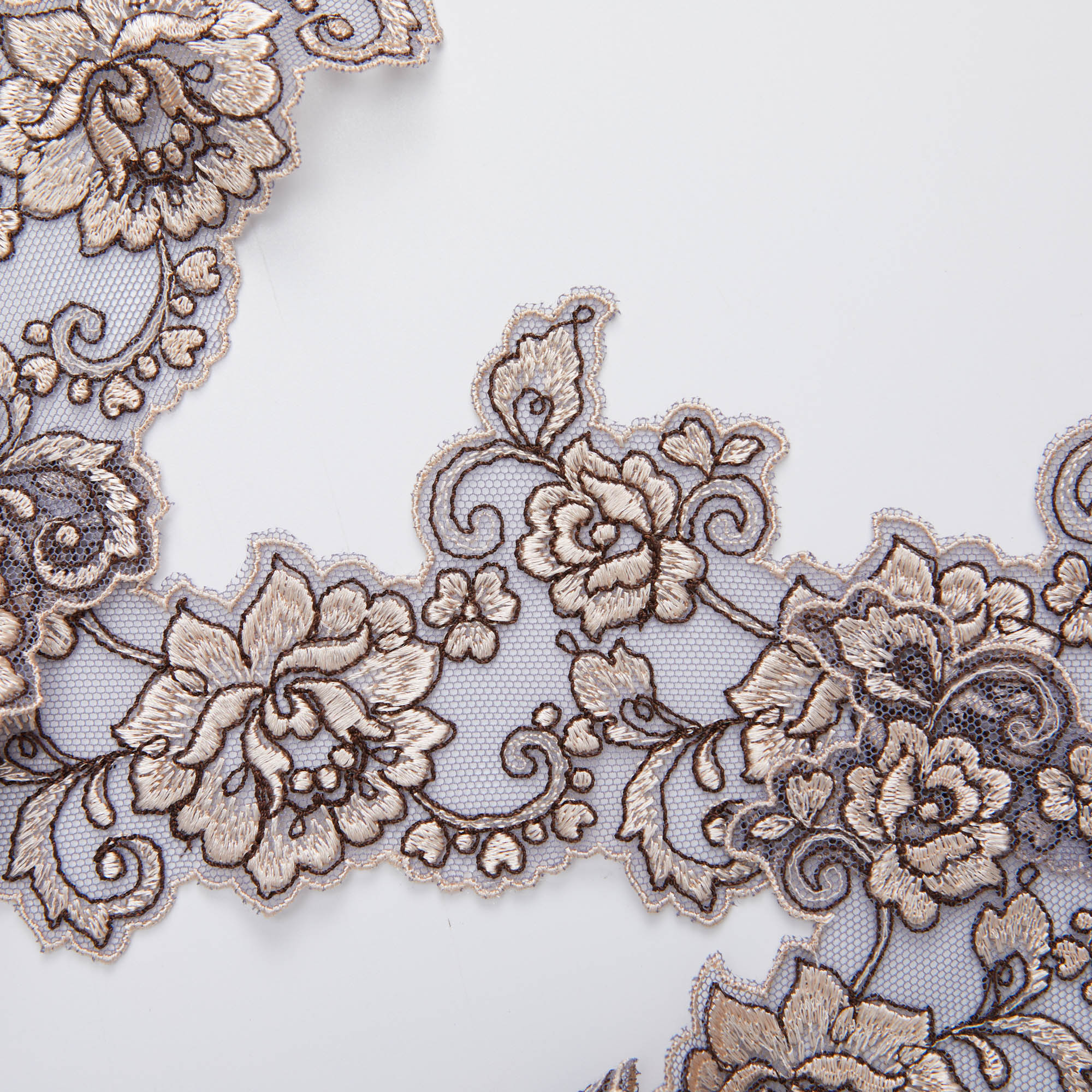 Вышивка На Сетке Неэластичной Узкая LCR33031 (Бежевый, 3BR, БП)