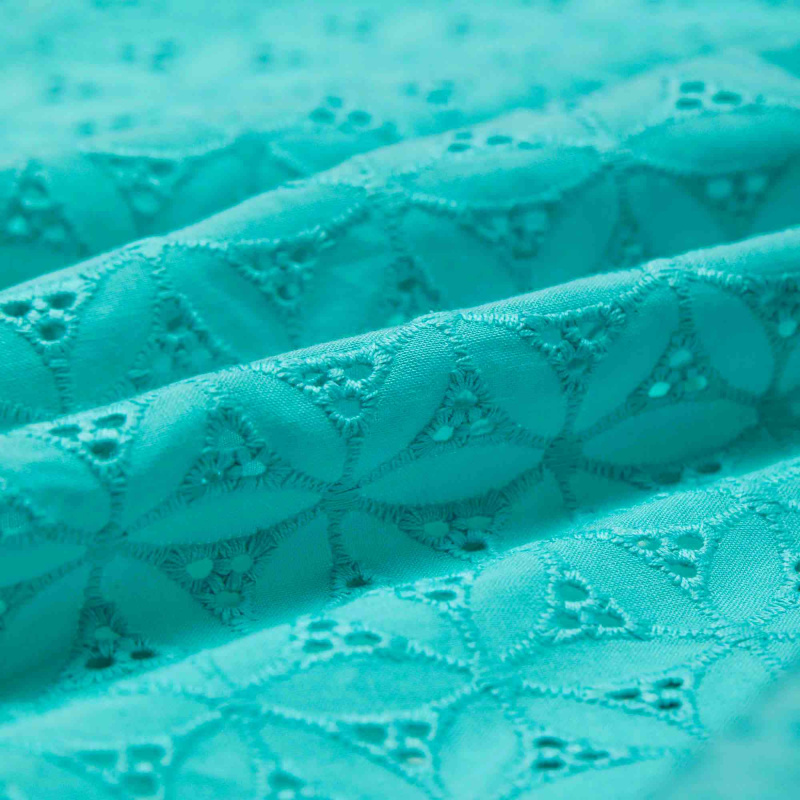 Хлопок тканый с вышивкой 13382 (Ментоловый, 14-5420 TPX (B), БП)