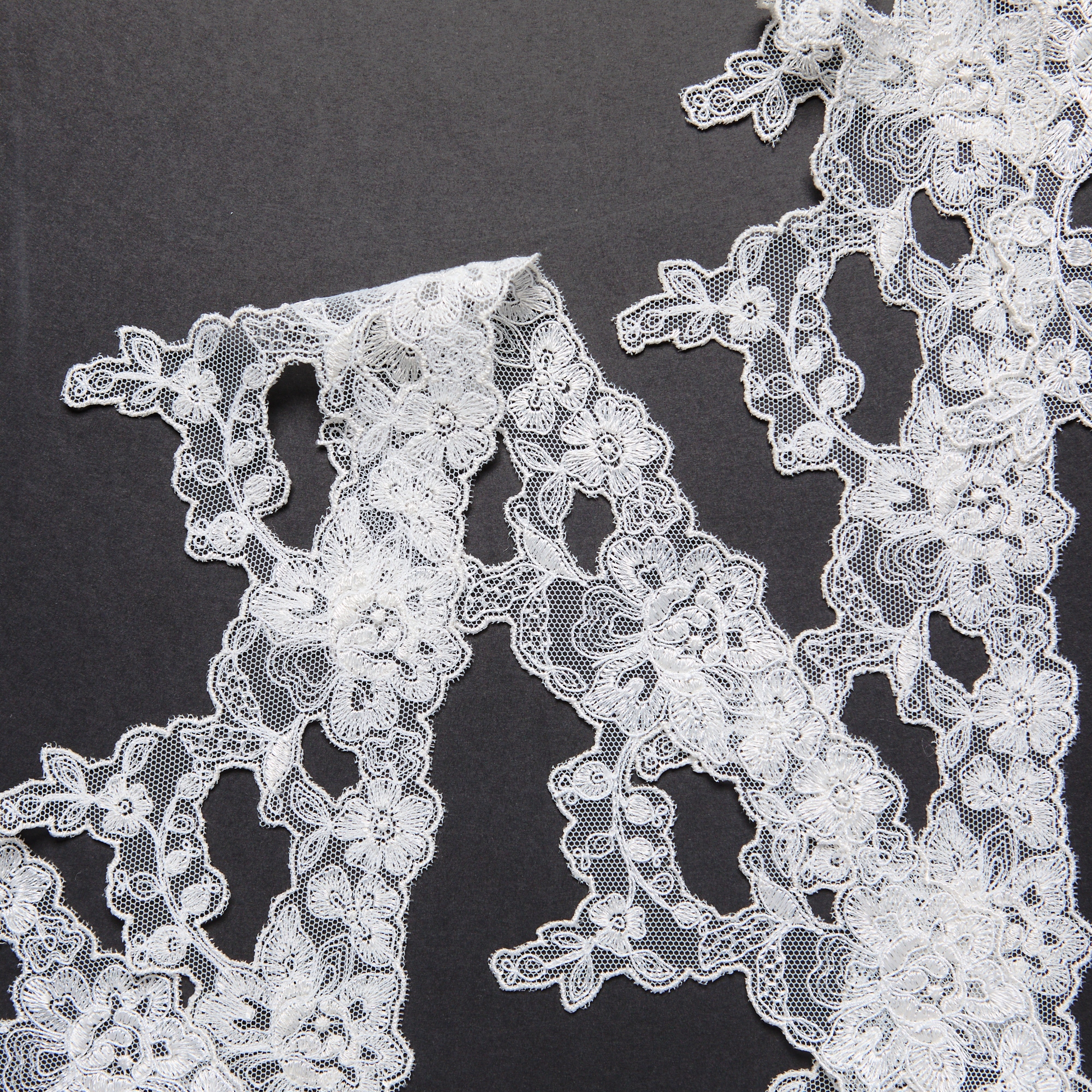 Вышивка на сетке неэластичной узкая ENT00702A (Айвори, 042, БП)