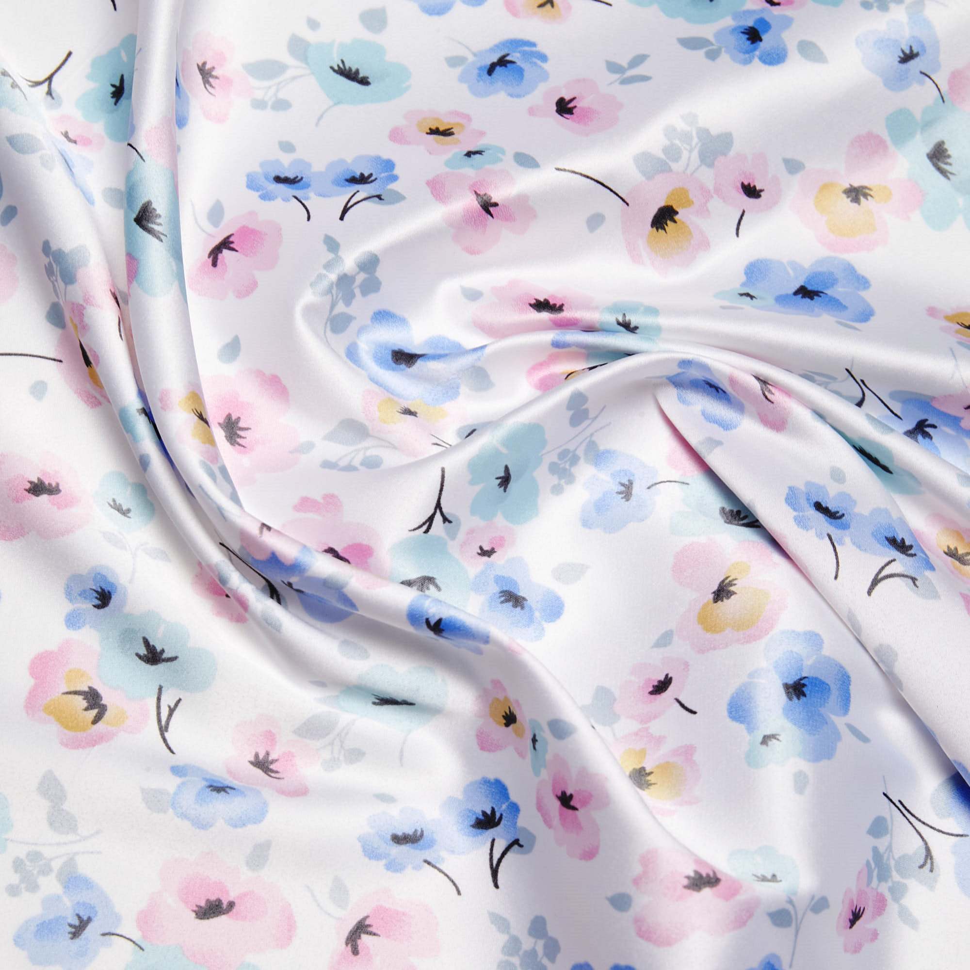 Сатин Эластичный Принт W20-13B P (Белый, forget-me-not, БП)