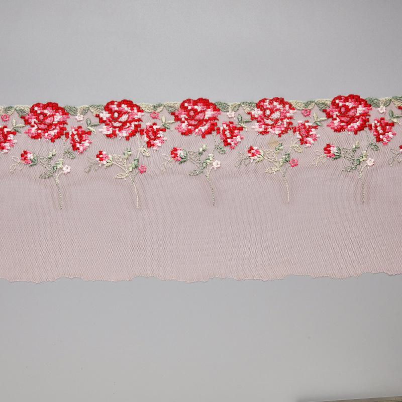 Вышивка на сетке неэластичной HC-20107B (Розовый, red roses, БП)