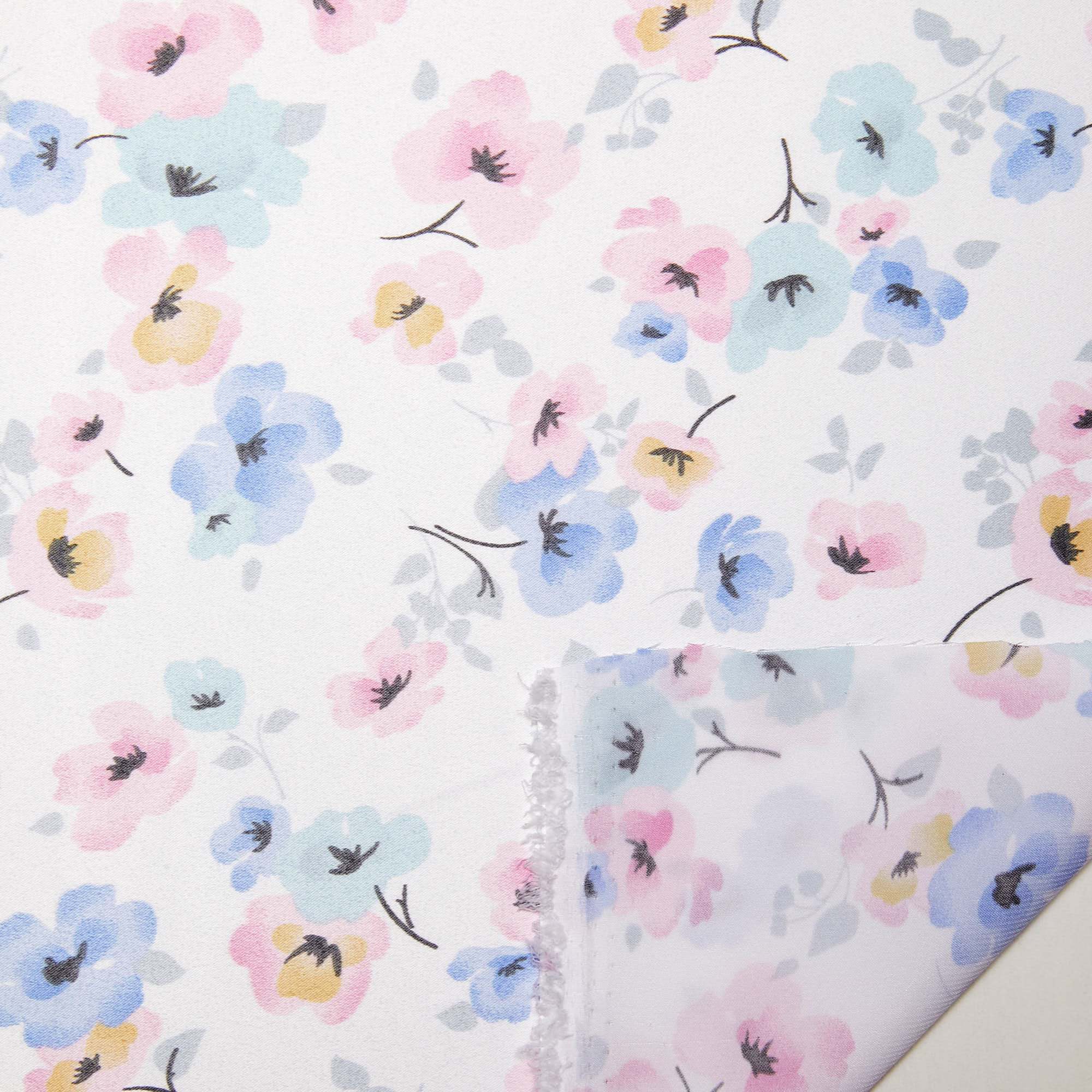 Сатин Эластичный Принт W20-13B P (Белый, forget-me-not, БП)