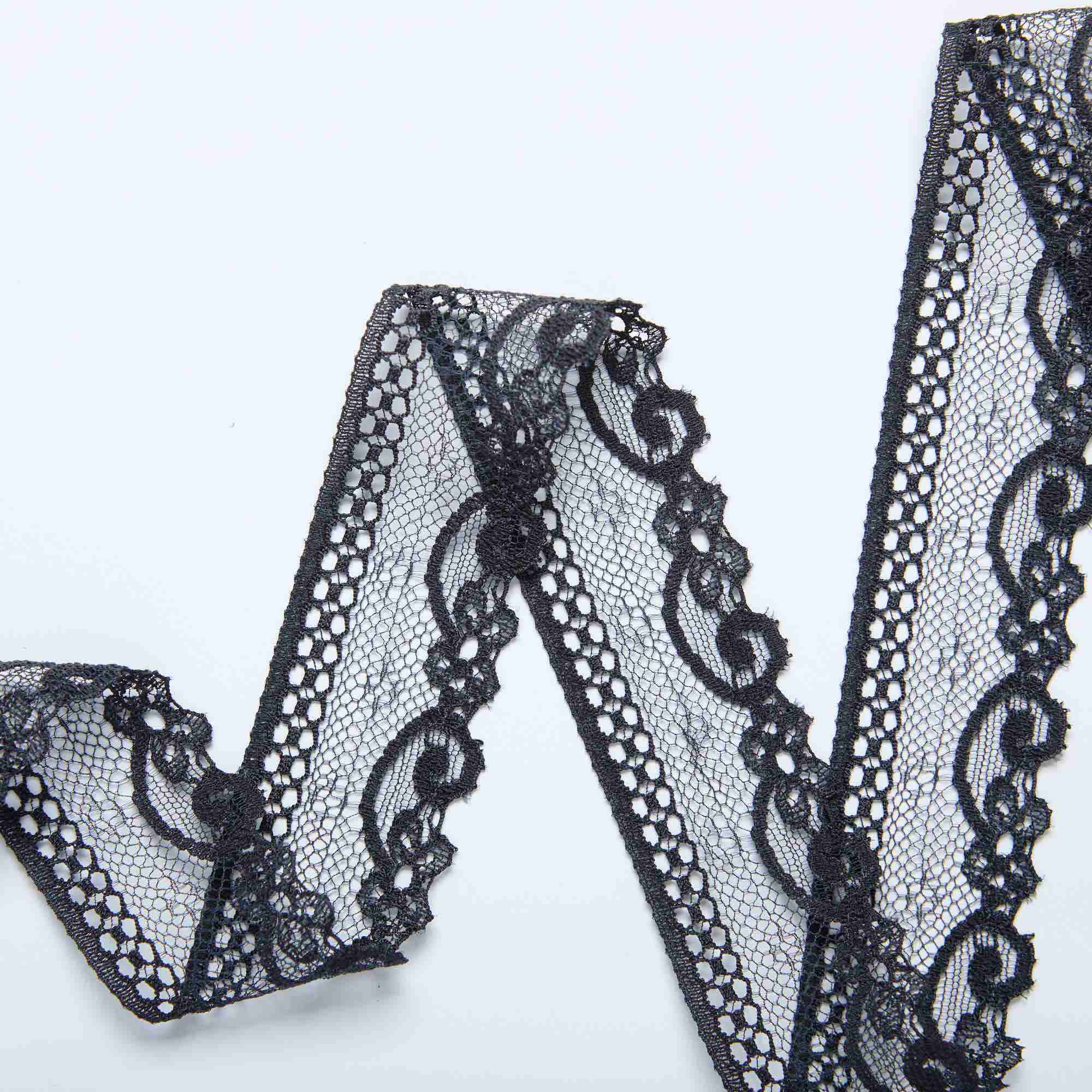 Кружево неэластичное узкое 200088 (Черный, Стандарт, БП)