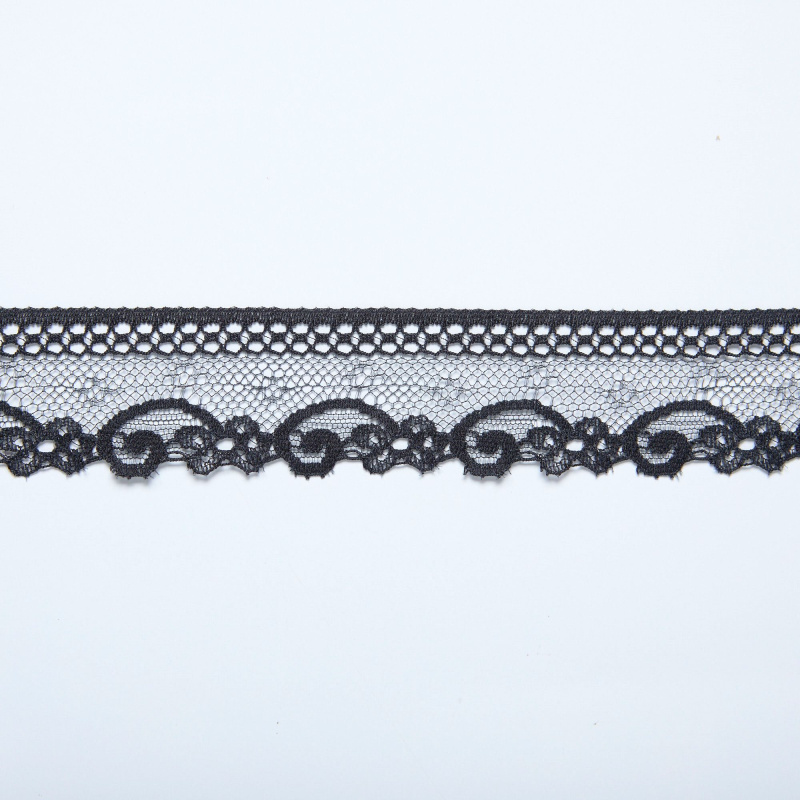 Кружево неэластичное узкое 200088 (Черный, Стандарт, БП)