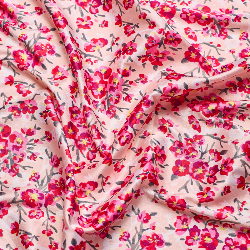 Сатин Эластичный Принт W20-13B P (Персиковый, clovers, БП)