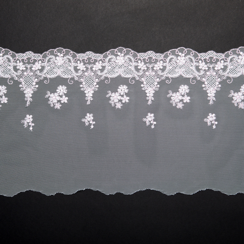 Вышивка на сетке неэластичной узкая HA-01105 (Айвори, Col.A, БП)