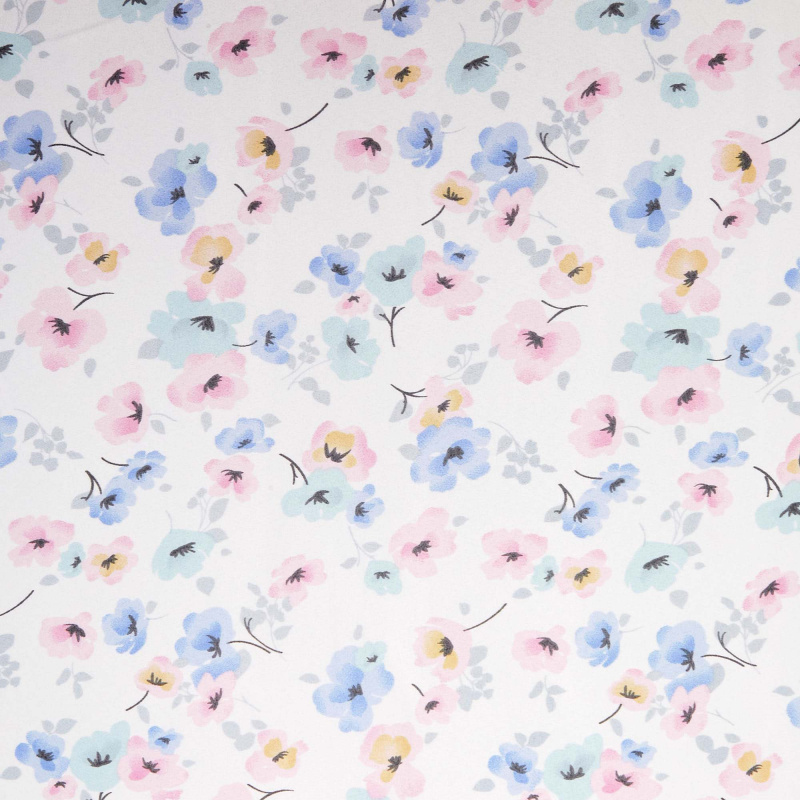 Сатин Эластичный Принт W20-13B P (Белый, forget-me-not, БП)