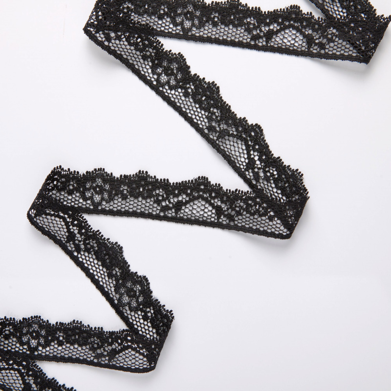 Кружево эластичное узкое D39307H (Черный, 19-4007 TC, БП)
