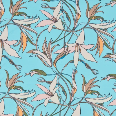 Микрофибра принт stt163fp (Голубой, Lilies/Blue, БП)